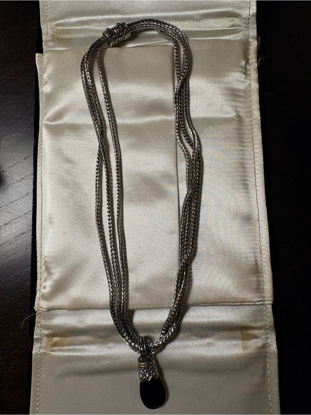 Brighton silver triple strand wheat chain teardrop pendant